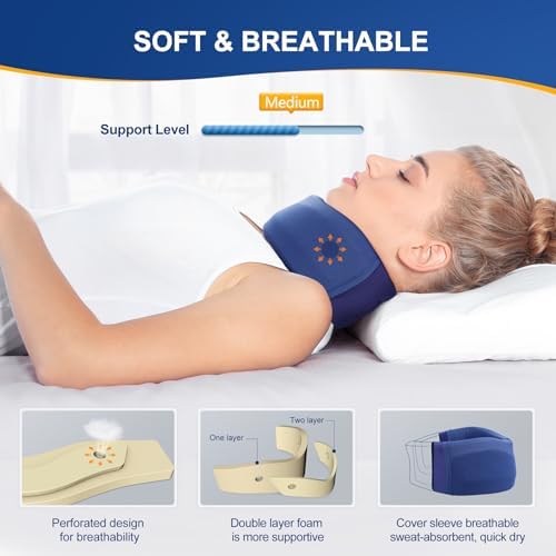 CozyHealth Neck Brace for Neck Pain and Support, Soft Neck Support Relieves Pain & Pressure in Spine for Women & Men, Wrap Align Stabilize Vertebrae Foam Cervical Collar for Sleeping (GBlue, S, 3" Middle Height)