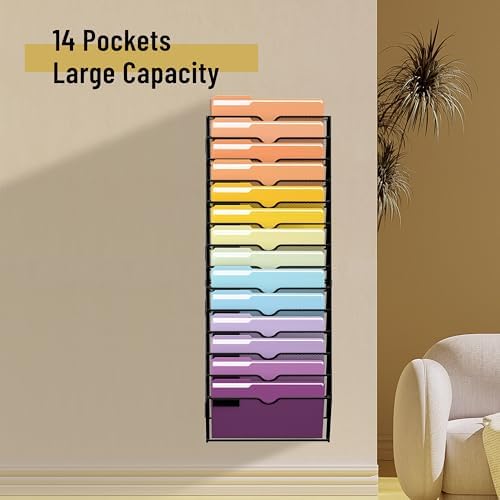 SUPEASY 14-Tier Wall File Organizer, Mesh Hanging Wall Mount File Holder