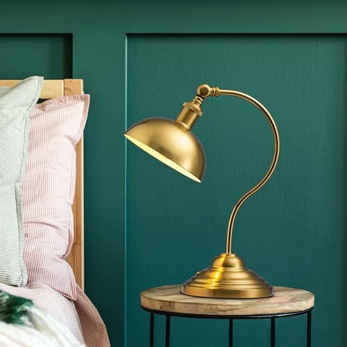 O'Bright Bankers - Cordless LED Table Lamp, Battery-Operated, Rechargeable, 3-Level Dimming, Universal USB-C Charging, 180° Swivel Head, Luxury Metal Shade, Antique Brass