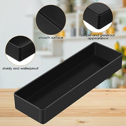 Teling 4 Pcs Black Plastic Desk Drawer Organizer Pen Tray Shallow