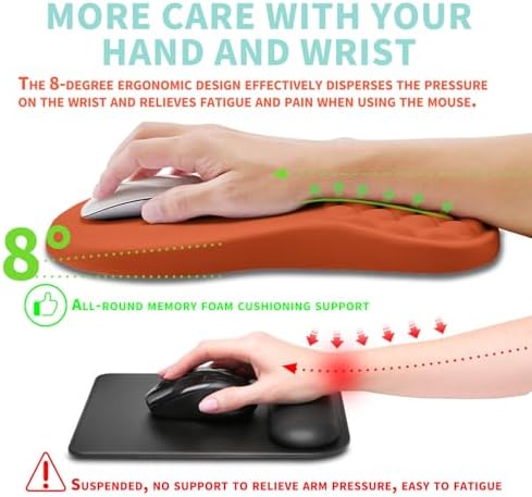 Ergonomic Mouse Pad Wrist Support with Memory Foam Massage Bulge, Carpal Tunnel Pain Relief Mousepad Wrist Rest for Mouse(12x8 inch, Orange)
