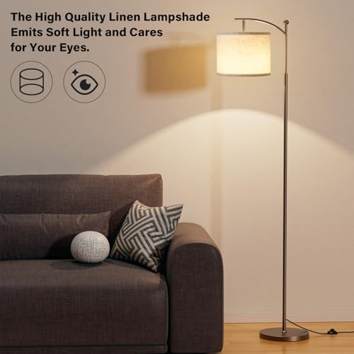 Ambimall 60" Floor Lamp for Living Room with 3 Color Temperatures, Adjustable Beige Shade with Brown Pole, Tall Lamp for Bedroom Office Classroom Dorm Room, 9W Bulb Included
