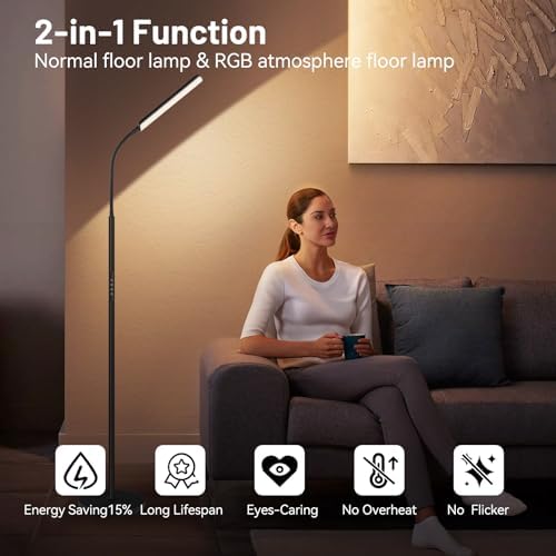 Dimunt LED Floor Lamp, Stepless Adjustable 3000K-6000K Colors, RGB