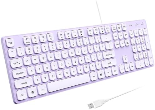 USB Wired Keyboard for window,Comfortable Quiet Chocolate Keys, Durable Ultra-Slim Wired Computer Keyboard(QWERTY) for PC, Windows 11/10/8/7/XP/Vista KB1430 (KB435 Purple, Wired Keyboard For Windows)