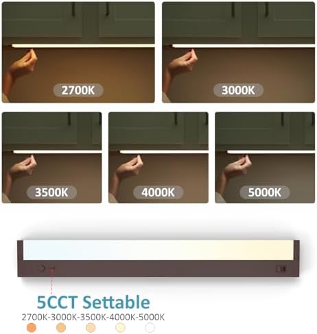 Leetdud Under Cabinet Lights Plug in or Hardwired Built-in Dimmer, 16 Inch 8W, 5CCT 2700K-5000K, Linkable Undercounter Lighting for Kitchen, ETL Dimmable LED Undercabient Light Fixture, Bronze