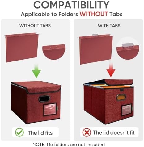 BALEINE File Organizer Box with Lid, Collapsible Hanging File Storage Box