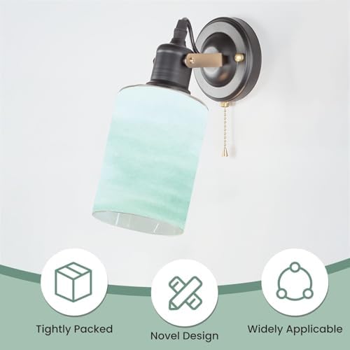 2 Pack Cylinder Glass Lamp Shade Teal Blue Ombre Watercolor Painted Covers with 1-5/8" Fitter Opening Light Fixture Replacement for Table Lamp Bathroom Vanity Light