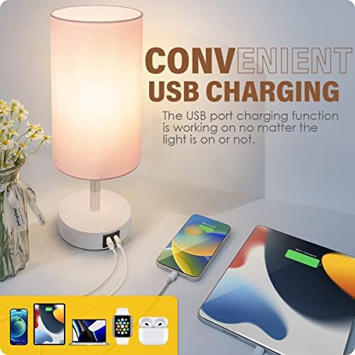 Yarra-Decor Desk Lamp with USB Port, Touch Control Desk Lamp with 3 Levels Brightness, Bedside Table Lamp with Round Pink Shade for Bedroom, Living Room, Dorm, Home Office