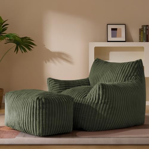 Gericco Oversized Bean Bag Chaise Lounge Chair with Ottoman for Adults