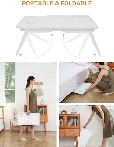 Lap Desk for Couch/Sofa/Floor, 5-Angle Adjustable Bed Desk with Foldable Legs &Cup Holder, Light Weight Bed Tray Table for Writing/Eating/Reading, Portable Laptop Stand for Adults, Kids