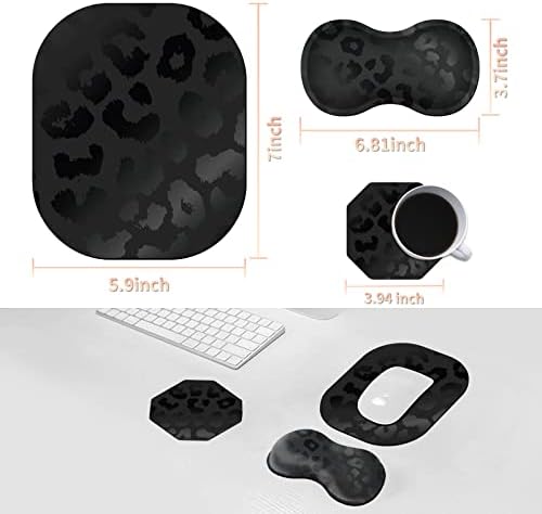 Black Leopard Ergonomic Wrist Rest Pad + Cute Mouse Pad + Cup Coaster, Memory Foam with Non-Slip Base 3Pcs Mousepad Desktop Supply Set Combo for Laptop, Computer, Gaming & Office