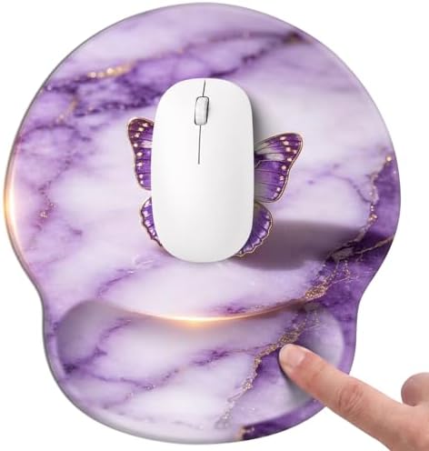 Mouse pad with Wrist Rest,Relieving Pain Memory Foam Computer pad, Ergonomic Desktop Mouse, Silicone Material Mouse pad, with Non-Slip PU Base (Purple Marble)