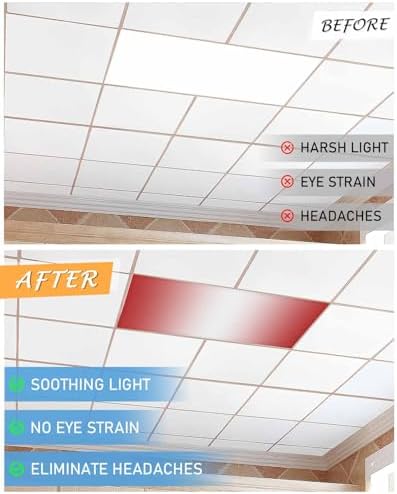 Red Magnetic Fluorescent Light Covers for Ceiling Lights 2 x 4 Feet,Minimalist White Stripes Contemporary Striped Office Classroom Kitchen Drop Ceiling Light Covers Lighting Filters Shade 2 Packs