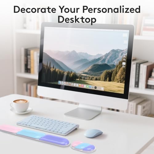 Upgrade Wrist Rest for Keyboard and Mouse, Ergonomic Gel Keyboard Wrist Rest Support Set, Easy Typing Pain Relief Mousepad for Office, Gaming, Purple Blue Pink