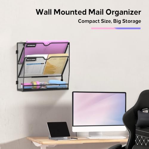 SUPEASY 3-Tier Wall File Organizer with Base, Wall Mounted File Holder