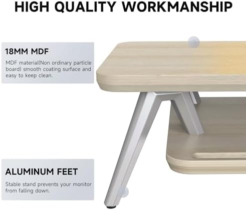 Fenge Dual Monitor Stand Riser, Wooden Desk Shelf with 2-Tier Storage