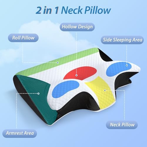 HOMCA Memory Foam Cervical Pillow, 2 in 1 Ergonomic Contour Orthopedic Pillow for Neck Pain, Contoured Support Pillows for Side Back Stomach Sleepers