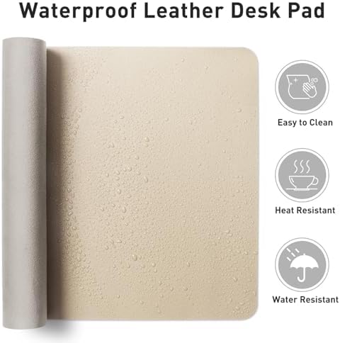 Aothia Leather Desk Pad Protector, Mouse Pad, Office Desk Mat, Non-Slip PU Leather Desk Blotter, Laptop Desk Pad, Waterproof Desk Writing Pad for Office and Home (Beige, 36" x 17")