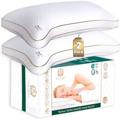 Royal Therapy King 2-Pack Memory Foam Pillow, Adjustable Shredded Odor-Free Cut-Out Bed Pillow for Neck & Shoulder Pain Relief, Breathable Support for Back, Stomach, Side Sleepers, BioForm