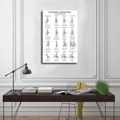 Standing Exercises for Seniors Low Impact Balance Workout Chart Fitness Canvas Poster Wall Art for Living Room Bedroom Decor Unframe 24x36inch
