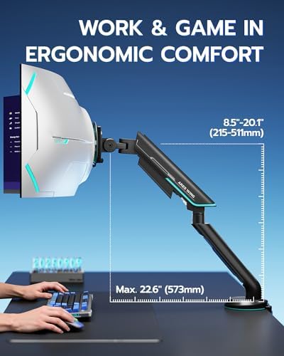Single Gaming Monitor Arm for 24"-57" Screens, Up to 60 lbs, Black