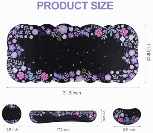 Petmolico Desk Pad Set with Wrist Rest for Keyboard & Mouse, Purple Floral