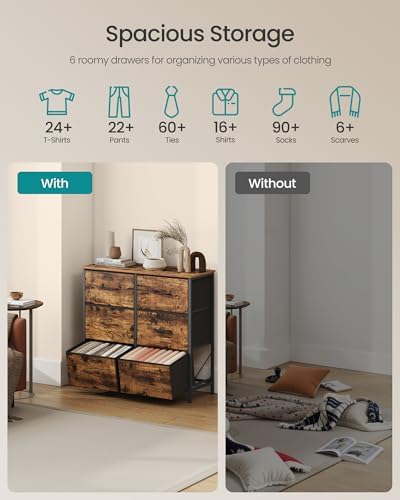 SONGMICS Dresser for Bedroom, Tall Dresser with 6 Fabric Drawers
