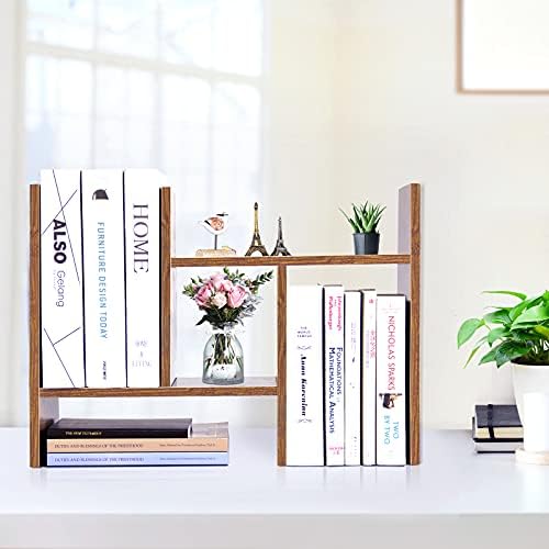 J.M.Deco Desktop Organizers and Storage for Office, Adjustable Desktop Organizer Shelf Double H Display, True Natural Stand Shelf, Desktop Shelf Organizer Natural Wood Tone
