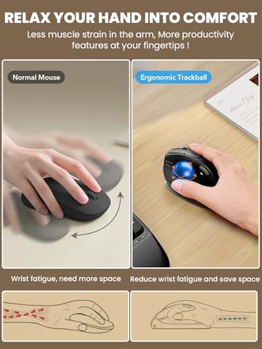 Wireless Trackball Mouse, Adjustable Angle, Rechargeable, Backlit-Blue Ball