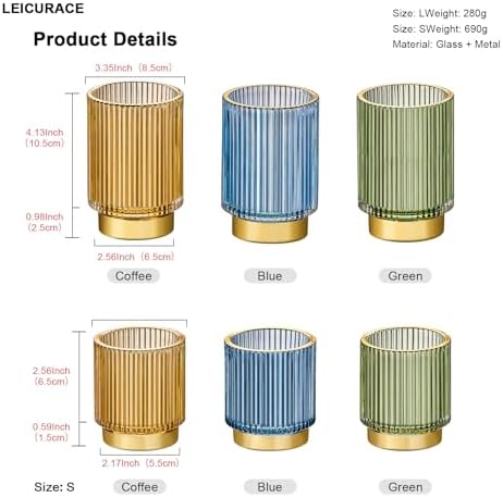 Makeup Brush Holder Organizer,Toothbrush Holders,Desk Pen Pencil Holder,Multifunctional Vintage Glass Brush Cup（S+L/Gold/A3-2-US）