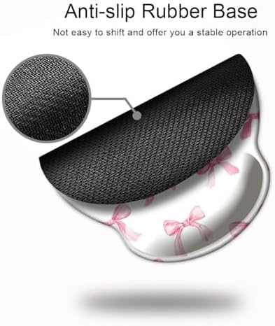Ergonomic Mouse Pad with Wrist Support,Mouse Pad with Wrist Rest,Relieve Wrist Pain Mousepad Non-Slip Rubber Base,Mouse Pads for Desk,Computers,Laptop,Office,Home,Accessories Cute Pink Bow