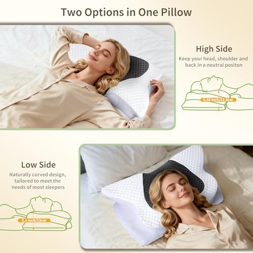 Memory Foam Cervical Neck Pillow for Neck Pain Relief, Grey
