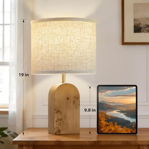 19" Table Lamps Set of 2,Wood Bedside Lamps for Bedroom Living Room-Natural
