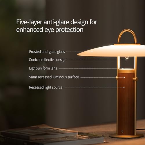 Aisilan 12W LED Gold Desk Lamp, Plug-in Touch Dimmable Bedside Light with Pure Brass, Frosted Glass & White Ash Wood, Mid-Century Modern Design