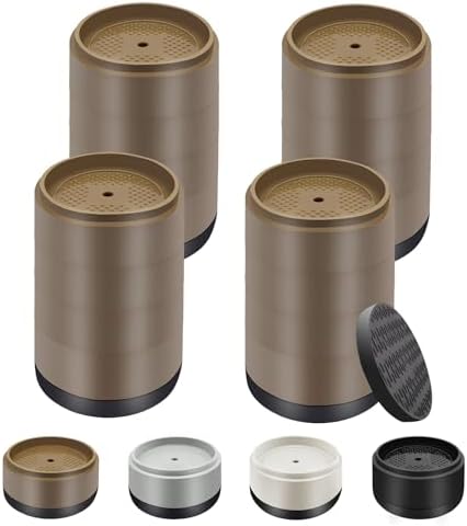 Furniture Risers Bed Risers Heavy Duty 1 inch, 2 inch, 3 inch, 4 inch Round Adjustable Bed Lifts Riser for Desk Legs Table Couch Sofa Chair Refrigerator Washing Machine (1+1+1+1 Inch, Brown, 4 Pack )