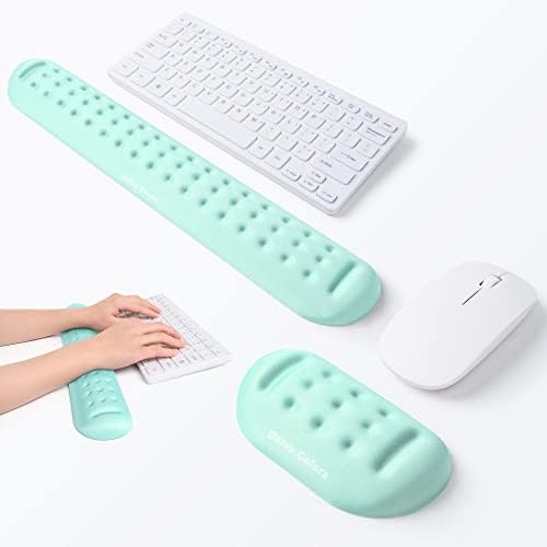 UnivoColors Turquoise Green Keyboard Wrist Support and Mouse Wrist Rest Set, Made of Memory Foam Soft Gel, Ergonomic Pad for Computer, Laptop, Mouse, Office, Gaming