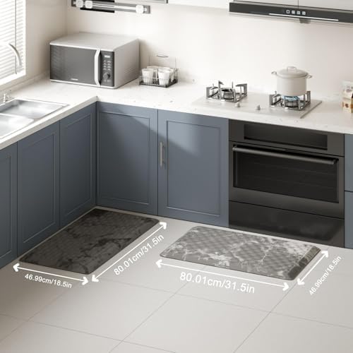 5/6 Inch Thick Water Absorbing Comfort Mat, Anti-Fatigue Floor Mat, Standing Desk Mat, for Kitchen Home Ofiice & Bathroom - Durable Foam, Cushioned Non-Slip (19" x 32", White Marble Pattern)