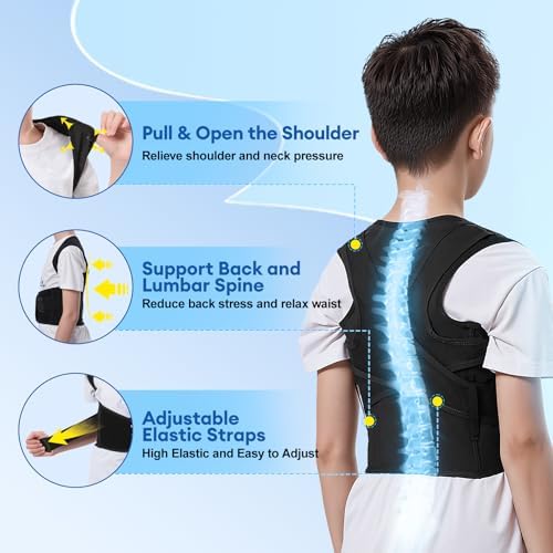 babaka Posture Corrector for Kids, Adjustable Full Back Support, Back Brace for Upper and Lower Back Pain Relief, Scoliosis, Dowagers Hump, Hunchback, Thoracic, Spine Corrector，Large