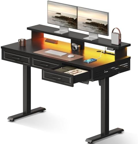OffiGo 48 Inch Electric Standing Desk with 3 Wood Drawers