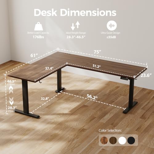 Agilestic L Shaped Standing Desk Adjustable Height, 63 Inch, Dark Walnut