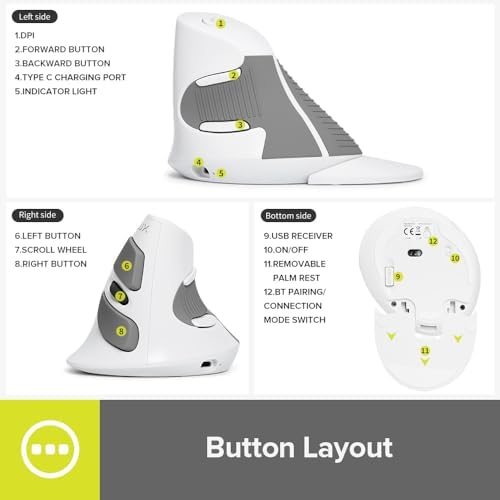 DELUX Ergonomic Vertical Mouse, Rechargeable Vertical Mouse (M618G DB)