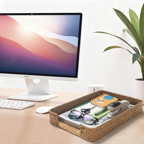 Seagrass Letter Tray, Woven Desk Tray, Wicker Desk Organizer, A4 Paper, Document, File, Mail, Magazine Storage Basket for Office, Classroom, Home Desktop