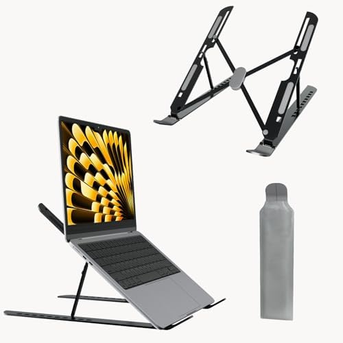 Laptop Stand for Desk Adjustable Laptop Riser Ventilated Heat Dissipation Foldable Portable Holder Compatible with MacBook Air Pro HP Dell Lenovo iPad Tablet Accessory (8-16") (Black)