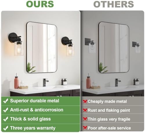 Zarbitta Set of 2 Wall Sconces for Bathroom,Black Modern Vanity Lights with Clear Glass Shade,Bathroom Wall Lamp for Mirror Kitchen Living Room Hallway Cabinet Porch