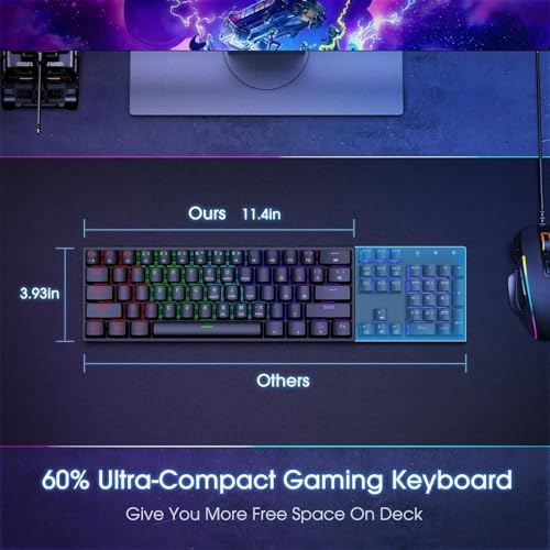 60% Wired Mechanical Gaming Keyboard with Blue Switches, LED Backlit