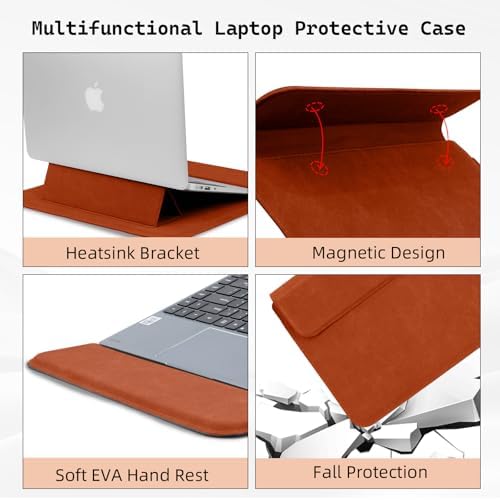 15-16 Inch Laptop Sleeve Case with Stand Feature, Matte PU Leather