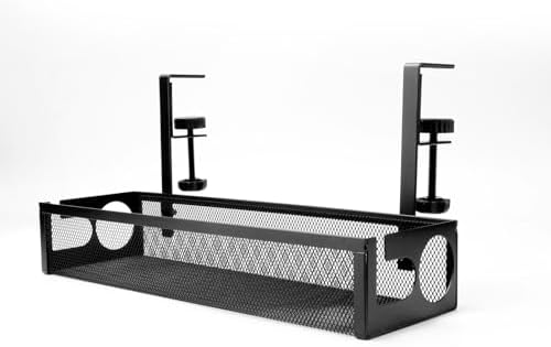UIN Under Desk Cable Management Tray No Drill,15.35" Metal Cord Organizer with Clamp for Standing Desk, Cable Organizer for Home Office (Black)