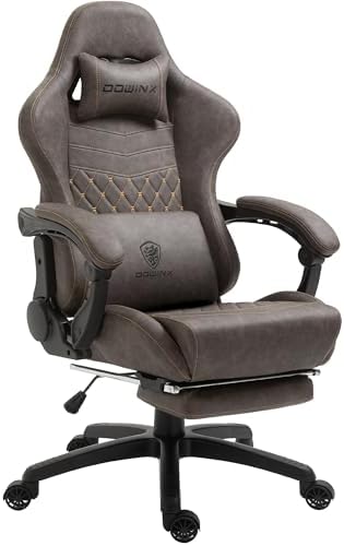 Dowinx Gaming Chair Big and Tall, Ergonomic PC Gaming Chair with Footrest & Massage, Racing Style Reclining Computer Chair for Adults, 400LBS Capacity - Heavy Duty Gamer Chair (Brown)