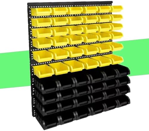 60Pcs Plastic Wall Mounted Storage Bins Parts Rack Nuts And Bolt Bins Organizer For Shop Garage for Screws, Nuts, Bolts, Nails, Beads, and Small Hardware Parts (YELLOW+BLACK, 60)