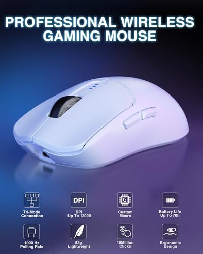 AULA SC580 Wireless Gaming Mouse, Tri-Mode White Gaming Mice & 12000 DPI